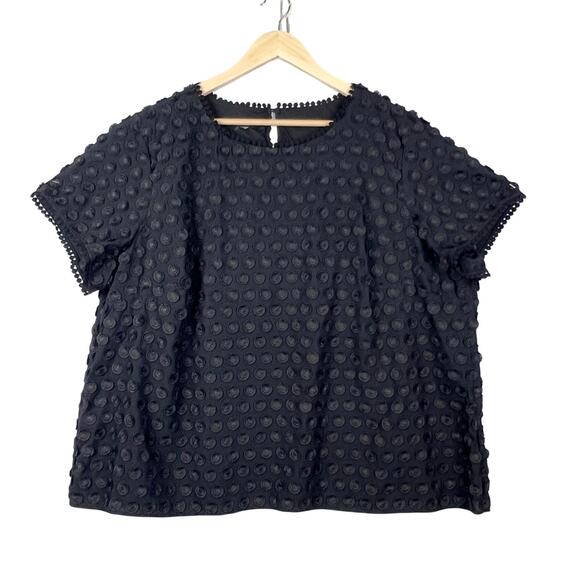 Talbots Black/Black Embroidered Textured Women's Plus Size Blouse 24W Petite - Picture 1 of 11